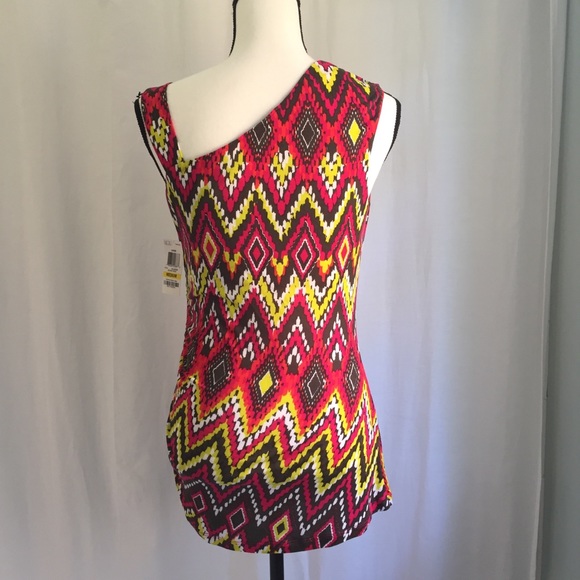 NWT INC Colorful Aztec Pattern One-Shoulder Top - Picture 2 of 6